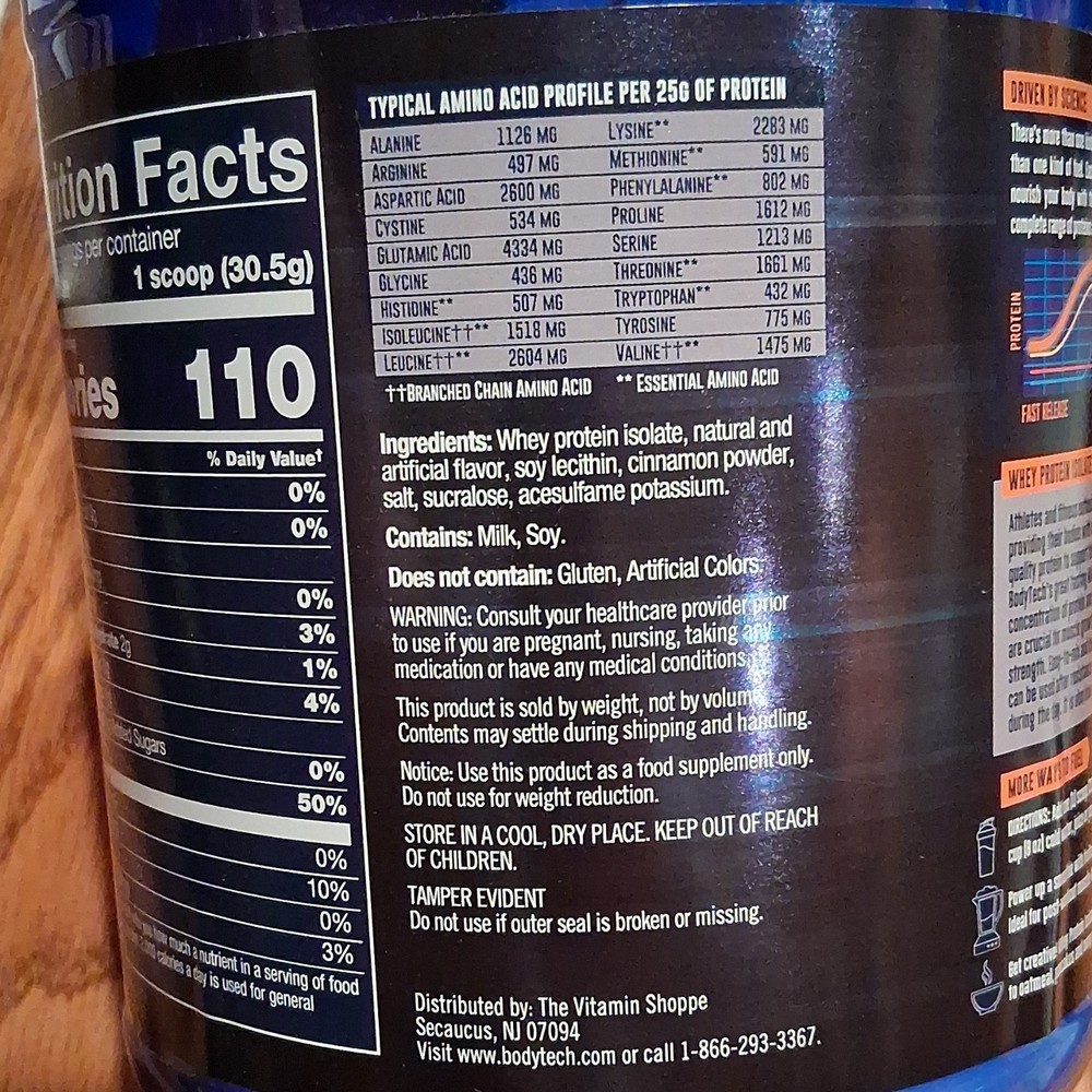 BodyTech Whey Protein Isolate Cinnamon Cereal 24oz Gluten-Free BCAA