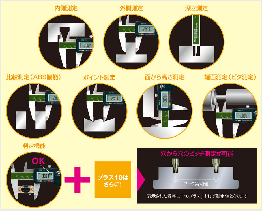 KANON Digital Multi-function Caliper 0 - 200mm PLUS10-20 Flat Head Type Japan