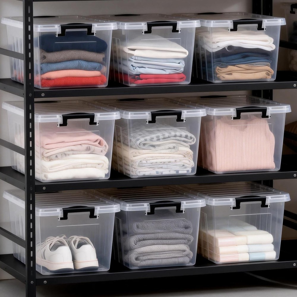 22 Qt Clear Storage Bins with/ Lids Stackable Nestable Organizer 2 Pack