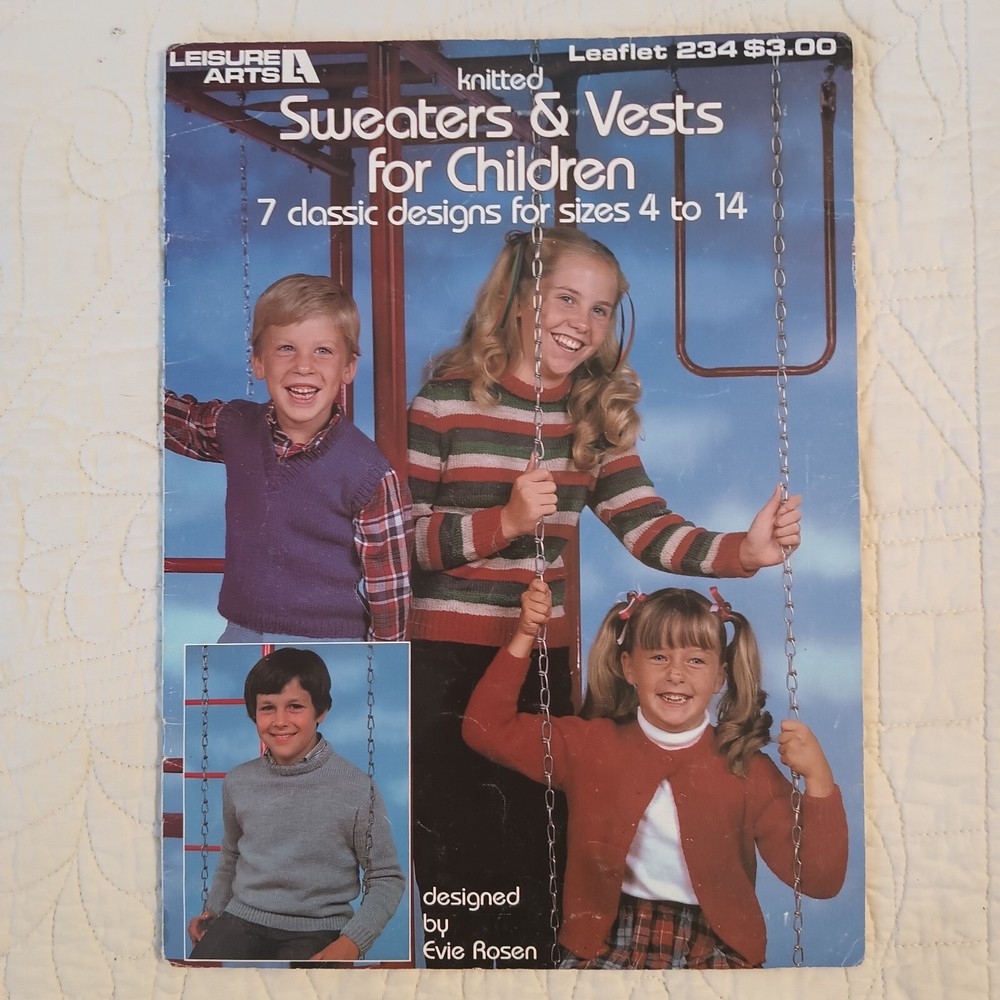 1982 Leisure Arts Children's Sweaters Knitting Crochet Pattern Book Leaflet 234