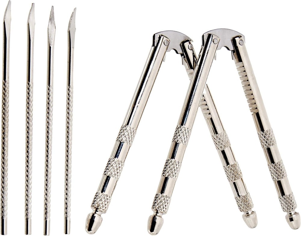 Compact Stainless Steel Nut Cracker Set with 2 Crackers & 4 Picks - White