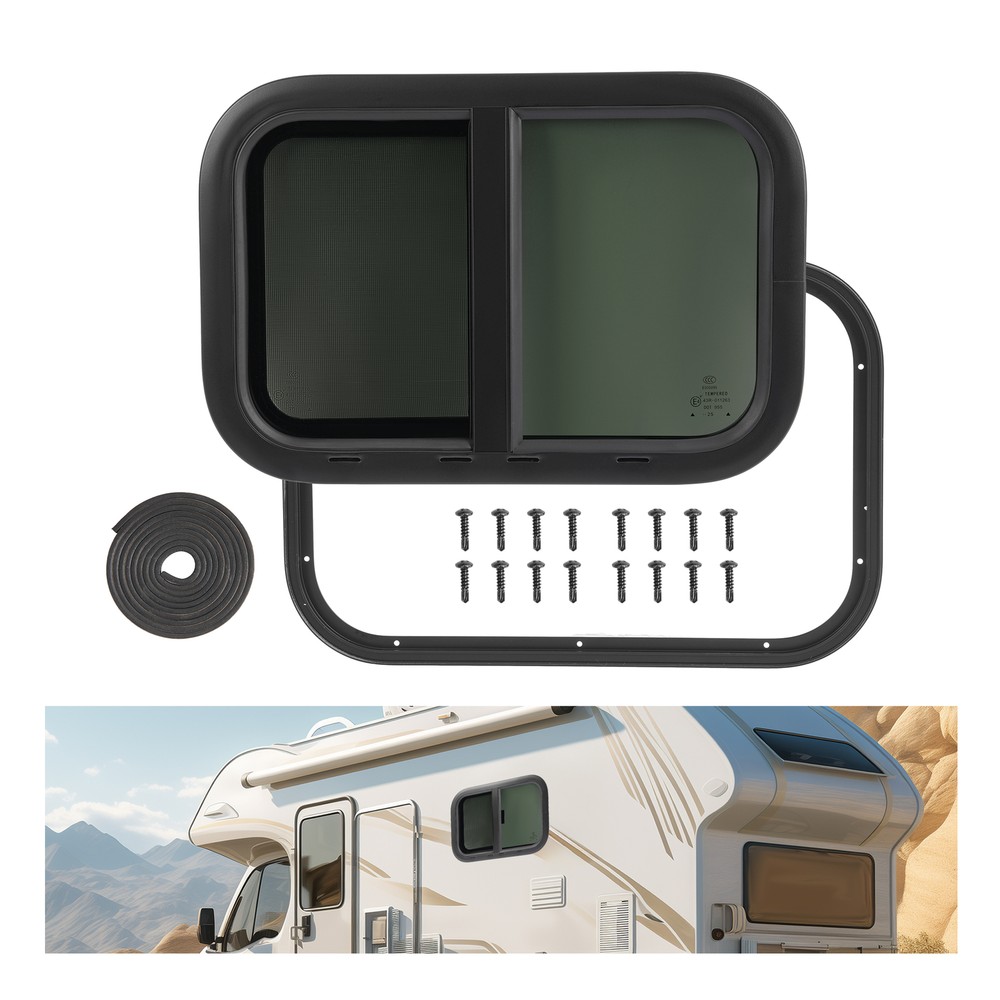 21" X 14" Teardrop Horizontal Sliding Replacement RV Window w/ Screen & Trim
