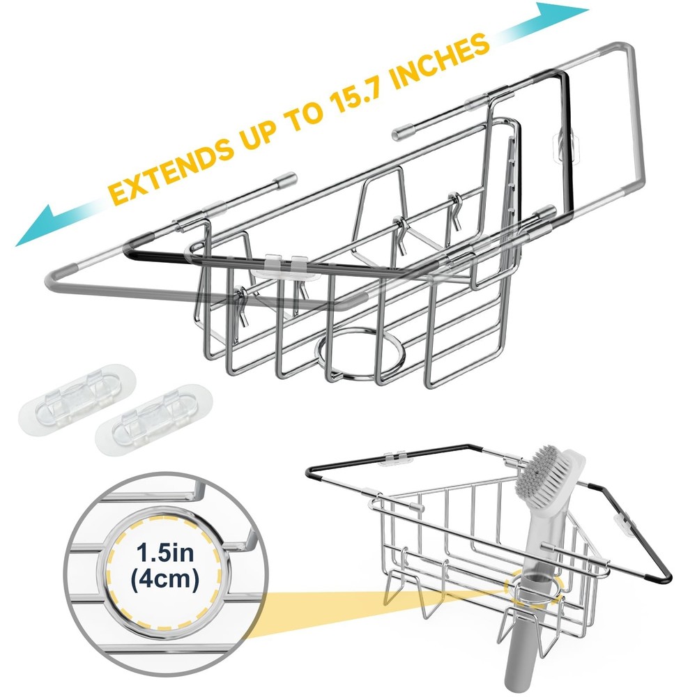 NiHome Extendable Arm Stainless Steel Kitchen Sink Corner Caddy, Easy Install...
