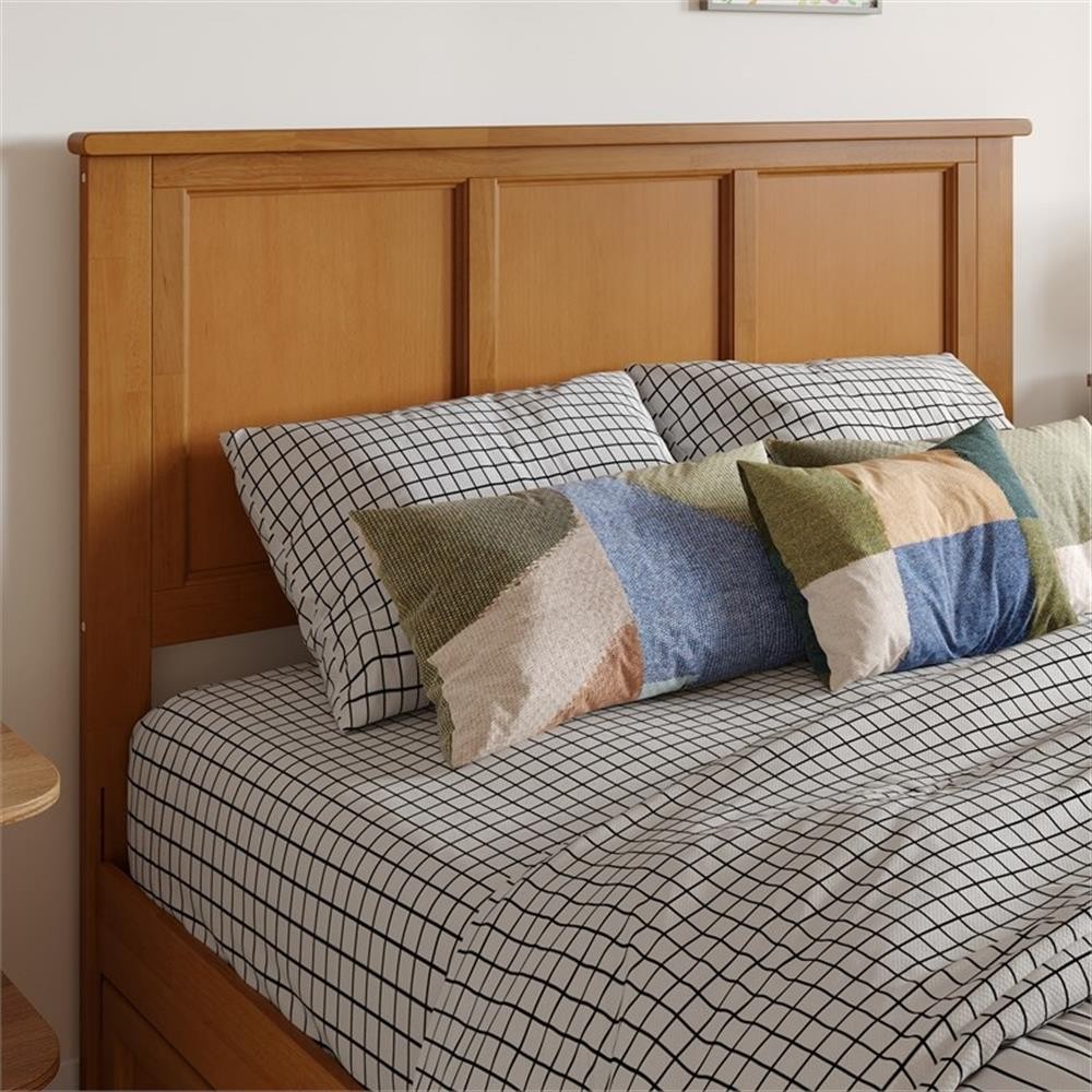 Pemberly Row Full Contemporary Solid Wood Panel Headboard in Light Toffee