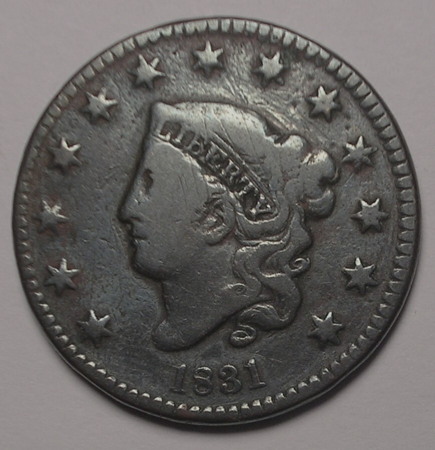 1831 Coronet Head Large Cent, N-6, Nice Surfaces