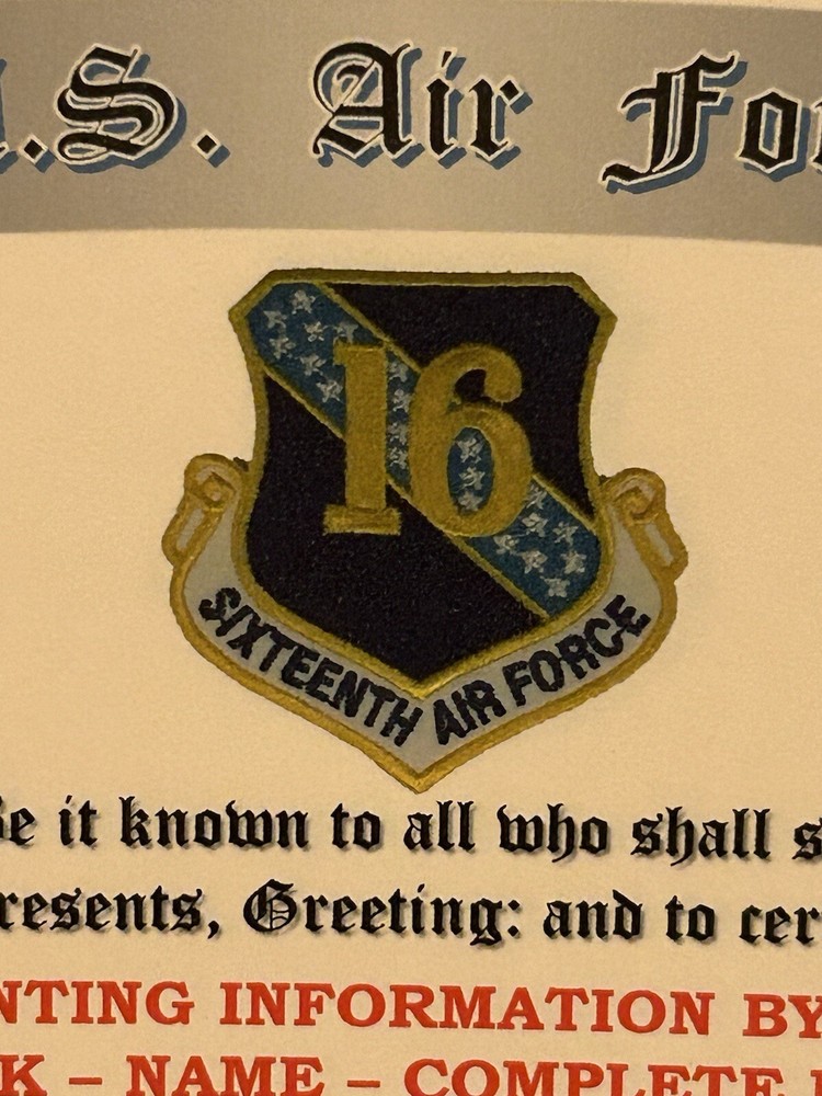 U.S. AIR FORCE / 16TH AIR FORCE - OUTSTANDING UNIT AWARD W/V DEVICE CERTIFICATE