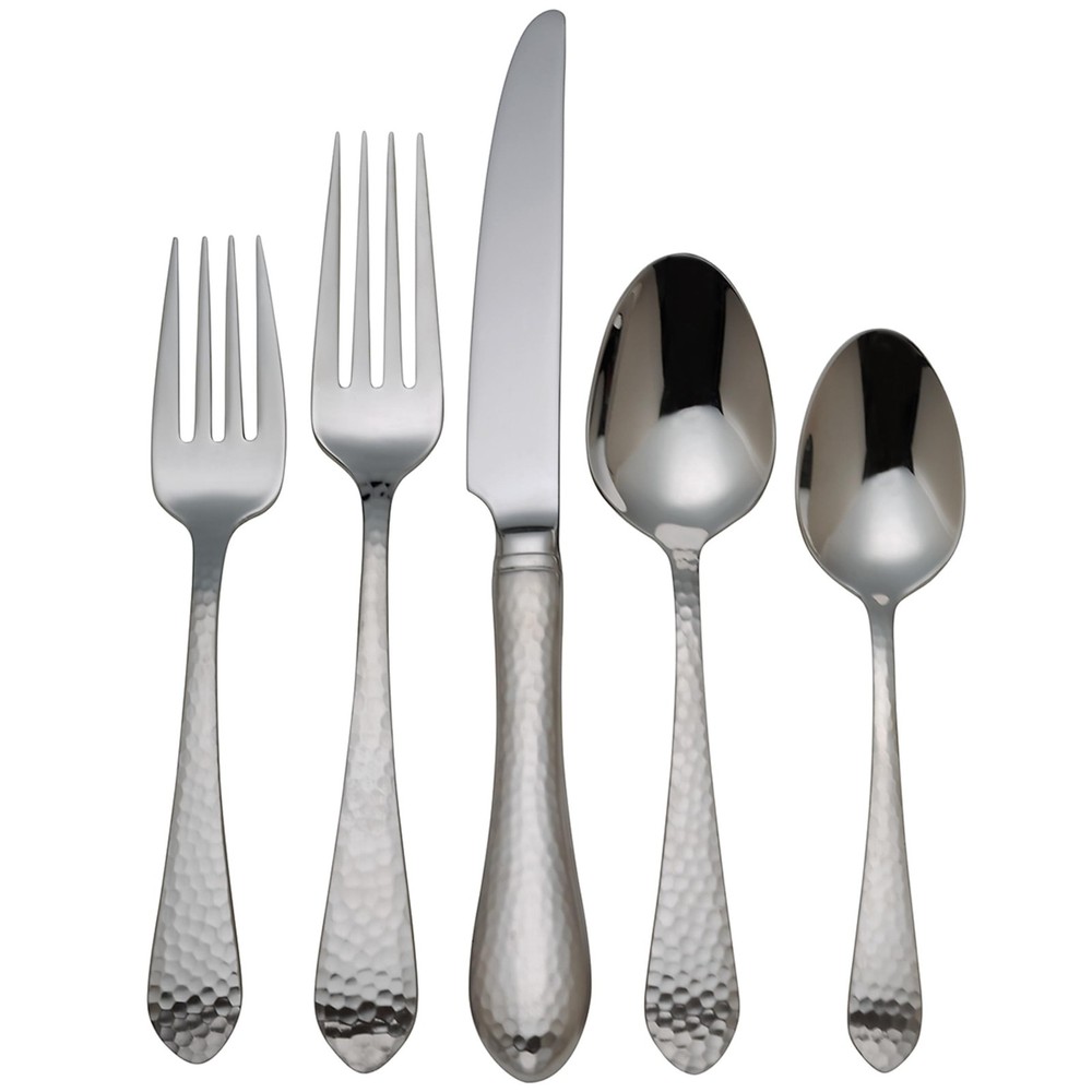 Reed & Barton Silverware Set Hammered Antique 5-Piece Flatware Place Setting Ser