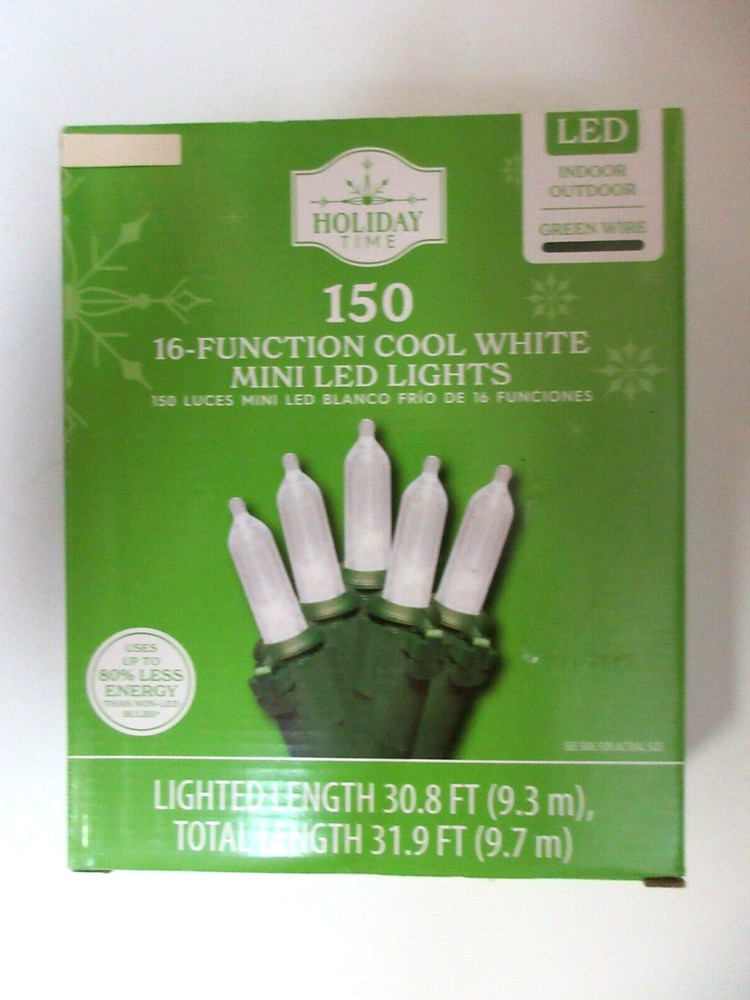 Holiday Time Mini LED String Lights 150 Cool White 16 Function Corded NEW
