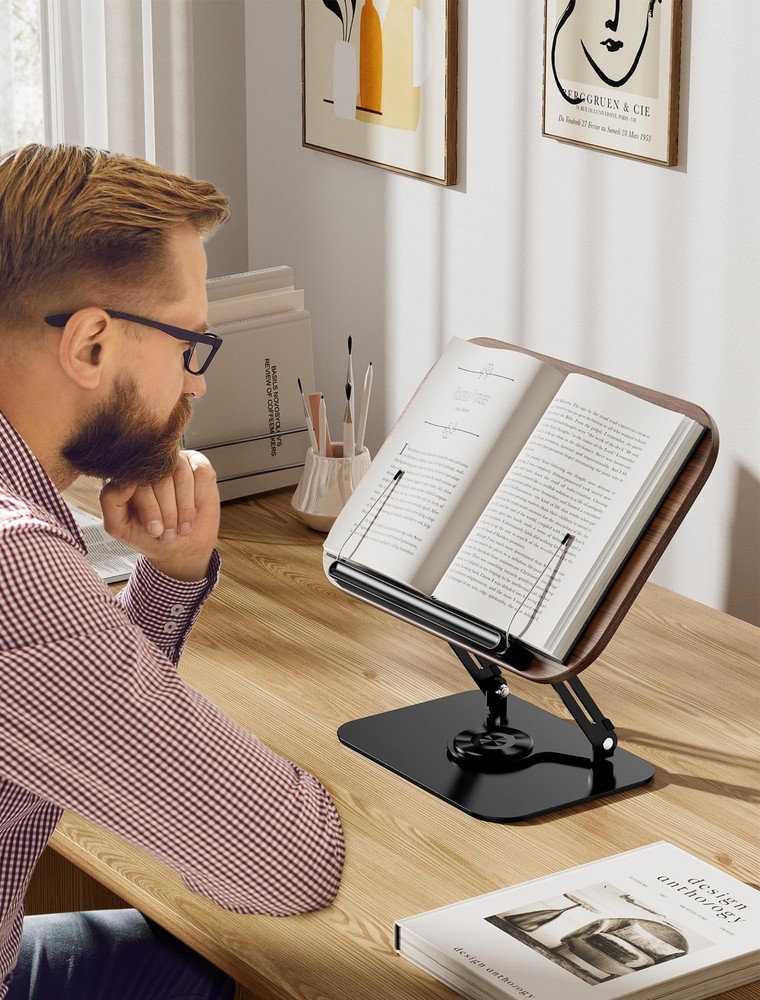 Book Stand for Reading Adjustable 360 Rotating Base Foldable Cookbook Holder