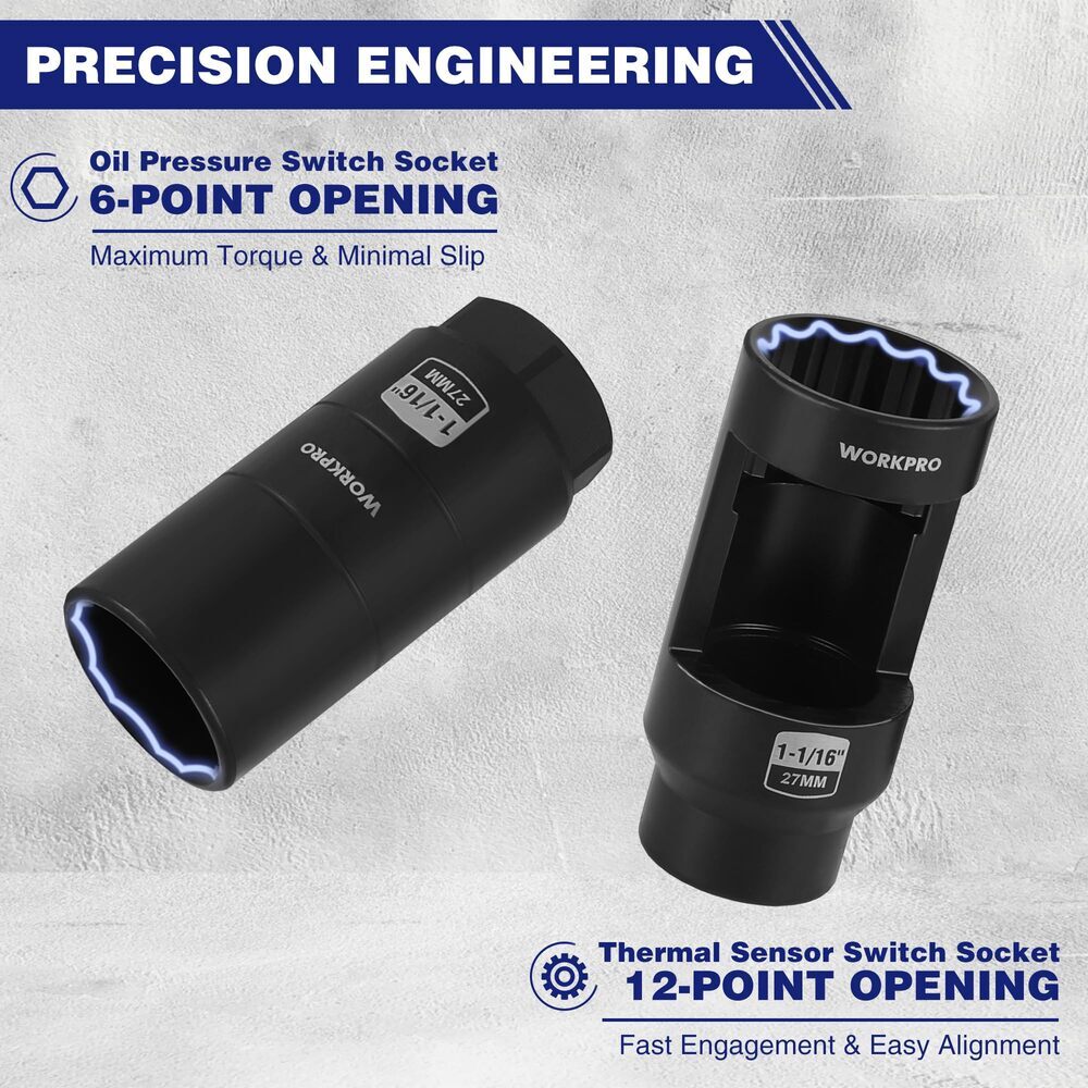 WORKPRO O₂ Oxygen Sensor Socket 7PC Socket Removal Tool Wrench Thread Chaser Set