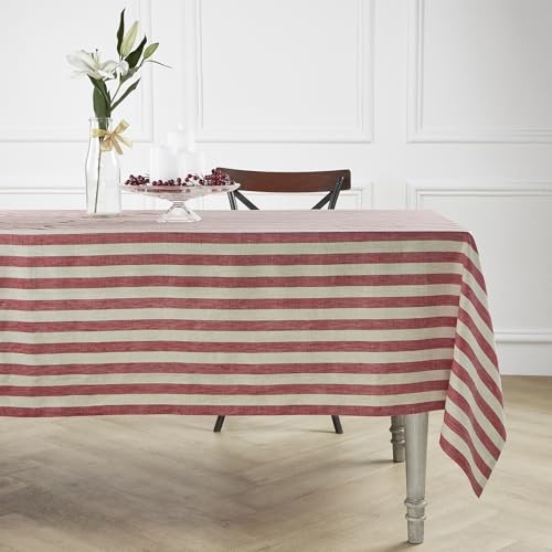 Linen Tablecloth 60 x 108 Inch - 108" x 60" (Rectangular) Red & Natural