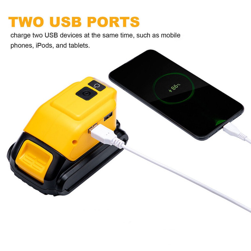 Power Source Lithium Battery Charger 2 USB Adapter For Dewalt 20V/18V DCB090