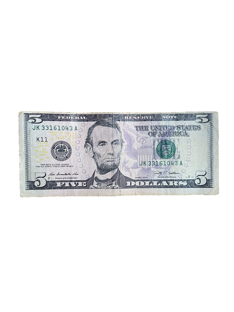 2009 $5 FIVE DOLLARS Misaligned FW