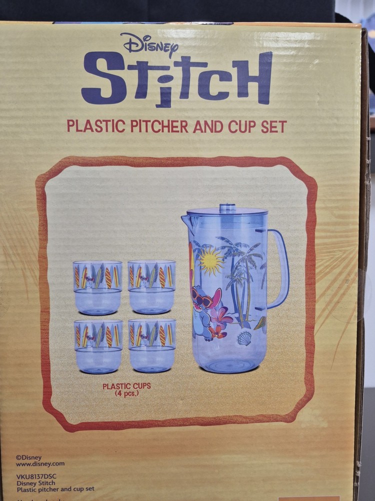 Disney Stitch Plastic Pitcher 101 oz. and Cup Set 4 Cups