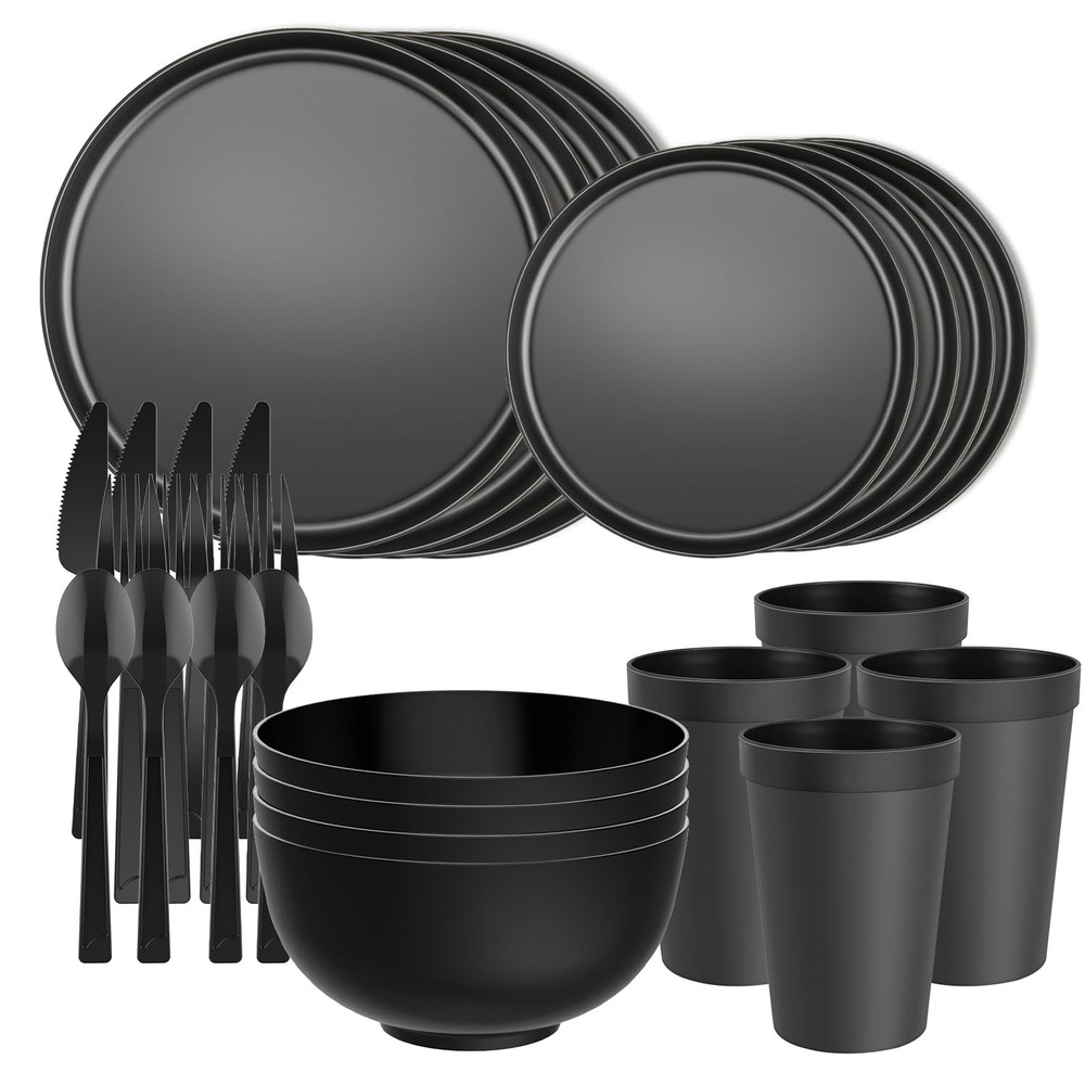 20 Piece RV & Camping Dinnerware Set, Elegant Ceramic-Look Large Bowls & Plat...