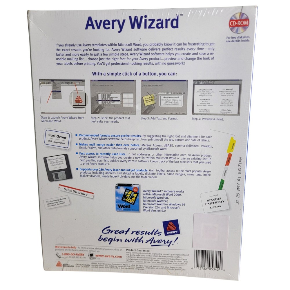 Avery Wizard Software CD-ROM 5342 For Microsoft Word Windows 95 98 Word 2000