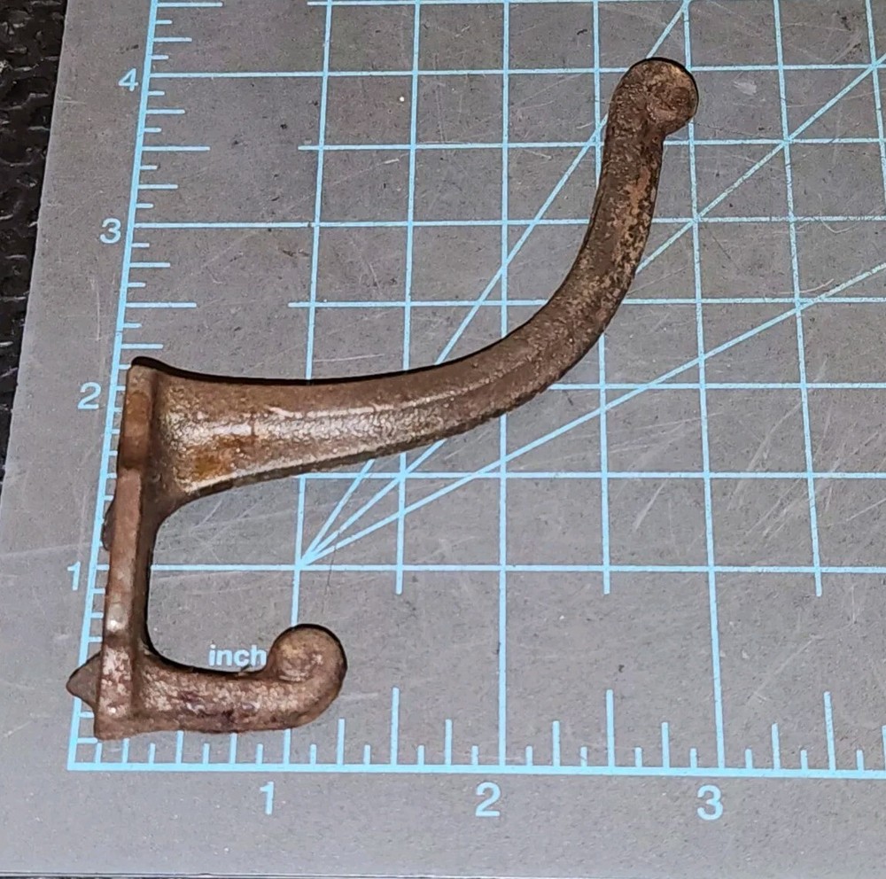 Antique Cast Iron Scroll Tip Double Coat Hat Hook - gwW