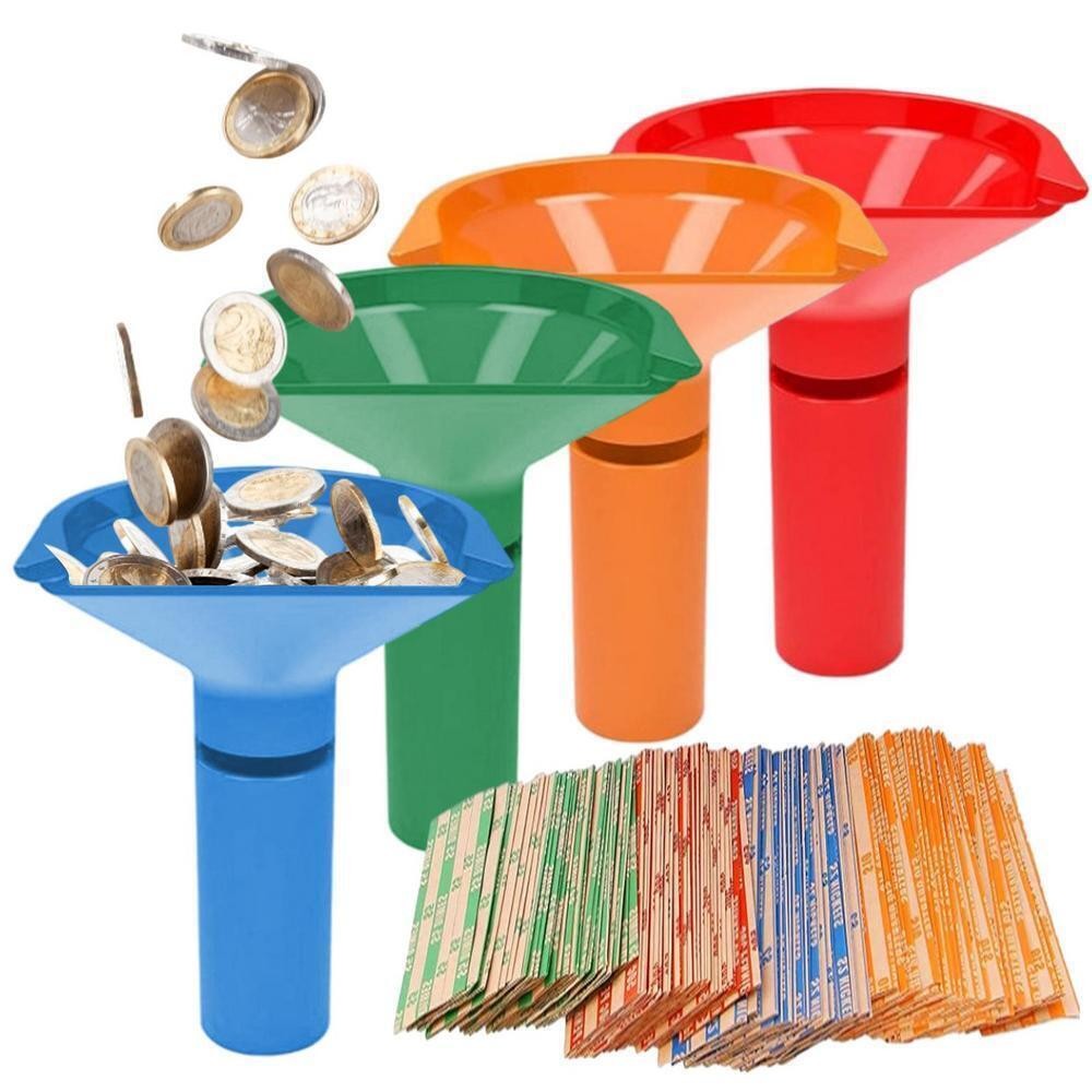4PCS/SET 4 Color-Coded Coin Storage & Sorter Tubes Assorted Wrappers Counters US