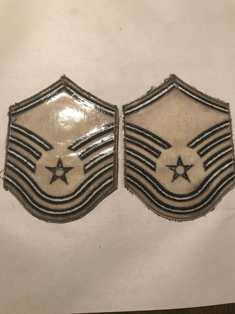 Pair (2) U.S. Air Force Subdued Green Enlisted Insignia E7 Master Sergeant