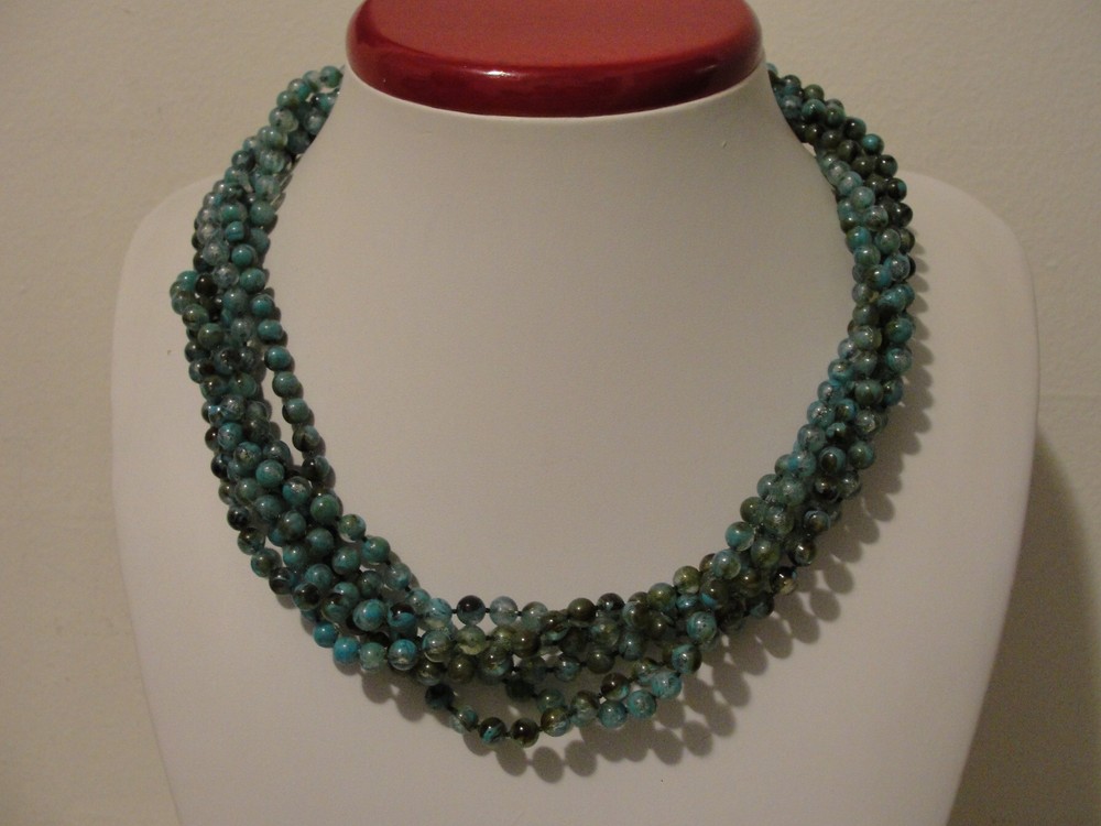 21.75" long 6 strand green bead necklace