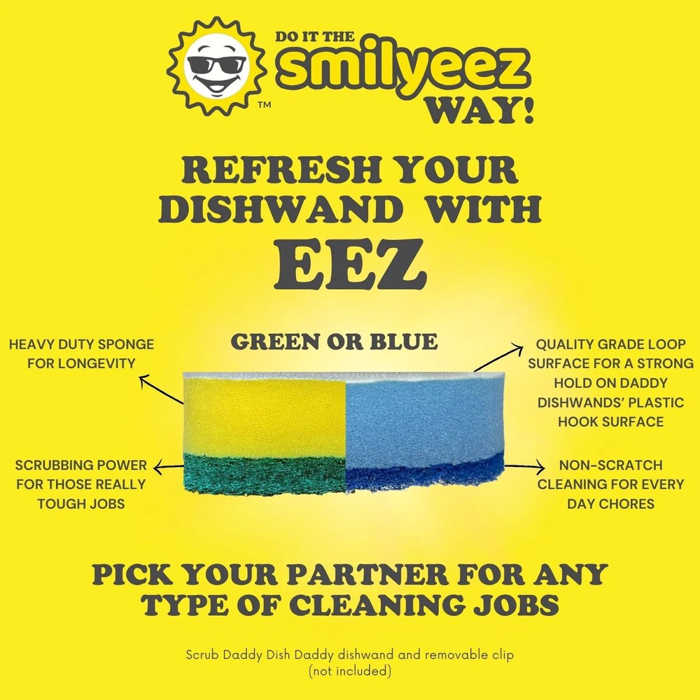 Smilyeez Blue Non-Scratch Sponge Refill for use with Dish Daddy® – (10 Pack)