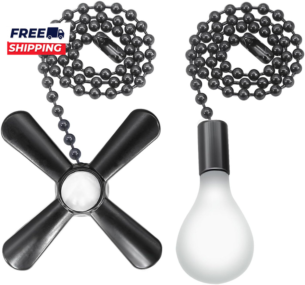 Black Ceiling Fan Pull Chain Set 2Pack 3Mm Diameter Beaded Fluorescent Decorati