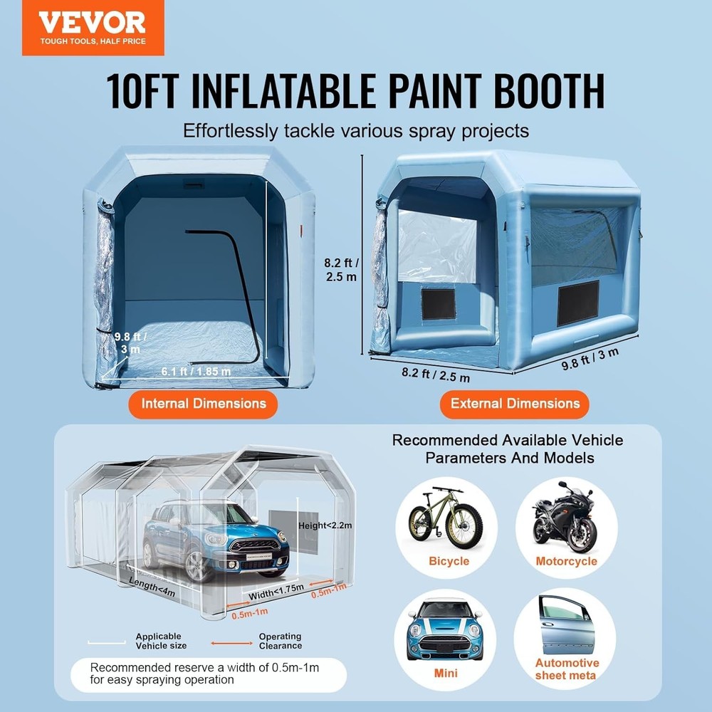 Versatile Inflatable Spray Booth 10ft - Durable & Water-Resistant with Blower