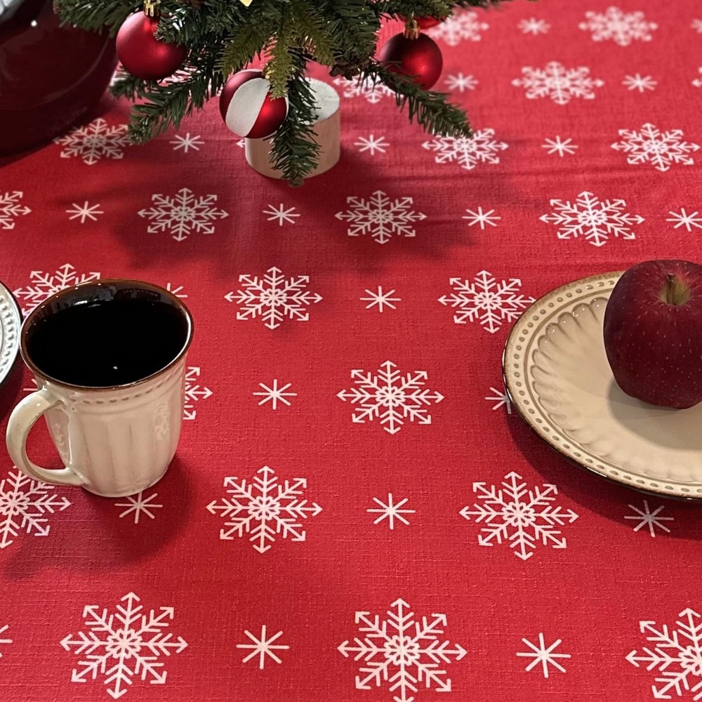 Christmas Red Tablecloth, Rectangle Table Cloh with Snowflake Decorations, Sp...