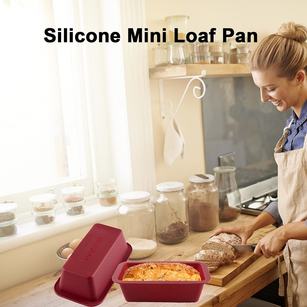 Silicone Mini Loaf Pan Set of 4, NonStick Easy Release Rectangle Silicone Mini C