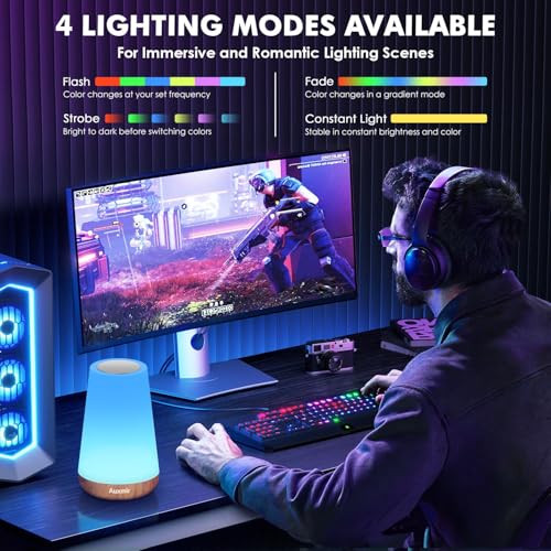 LED Night Light Bedside Lamp Touch and Remote Control Dimmable A - Light Brown