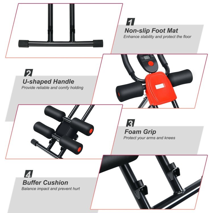Foldable Core Abdominal Trainer Adjustable AB Crunch Workout Machine LCD Display