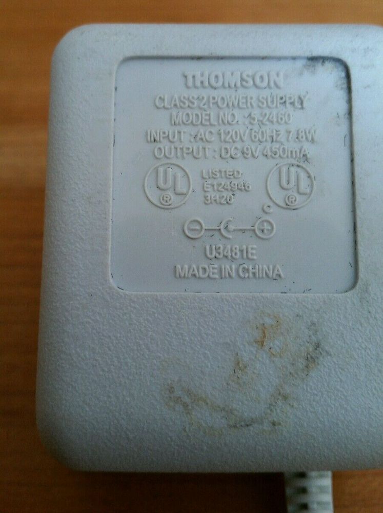 Thomson 5-2460 9VDC 450mA AC POWER Adapter