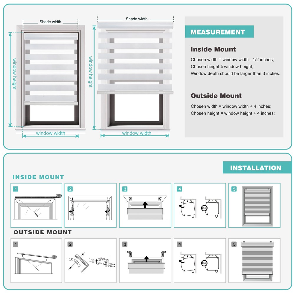 Horizontal Window Shade Blind Zebra Dual Roller Blinds Curtains,Easy to Install