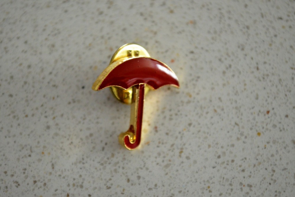 Red Umbrella Lapel Pin Gold Toned