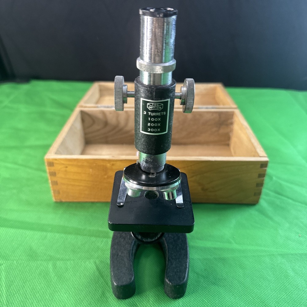 VINTAGE Toc Optics Student Microscope, In Wooden Box.