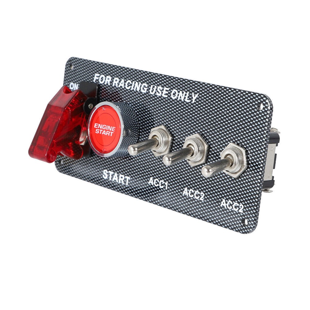 Carbon Ignition Switch Panel Engine Start Push Button LED 12V Toggle Racing Car