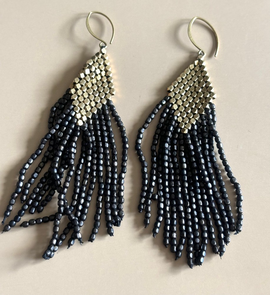 Brass Beaded Diamond Fringe Drop Earring
