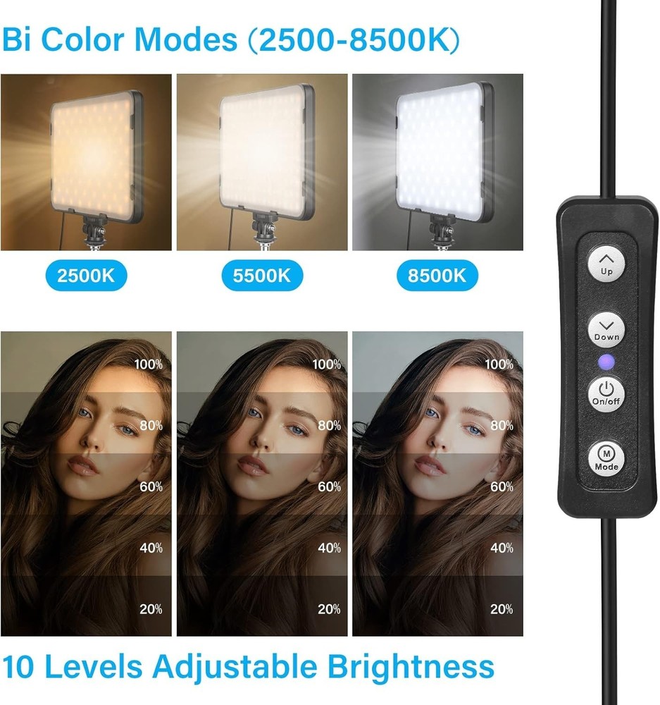 2 Pack Adjustable LED Video Light & 63" Tripod Perfect for Vlogging & Streaming