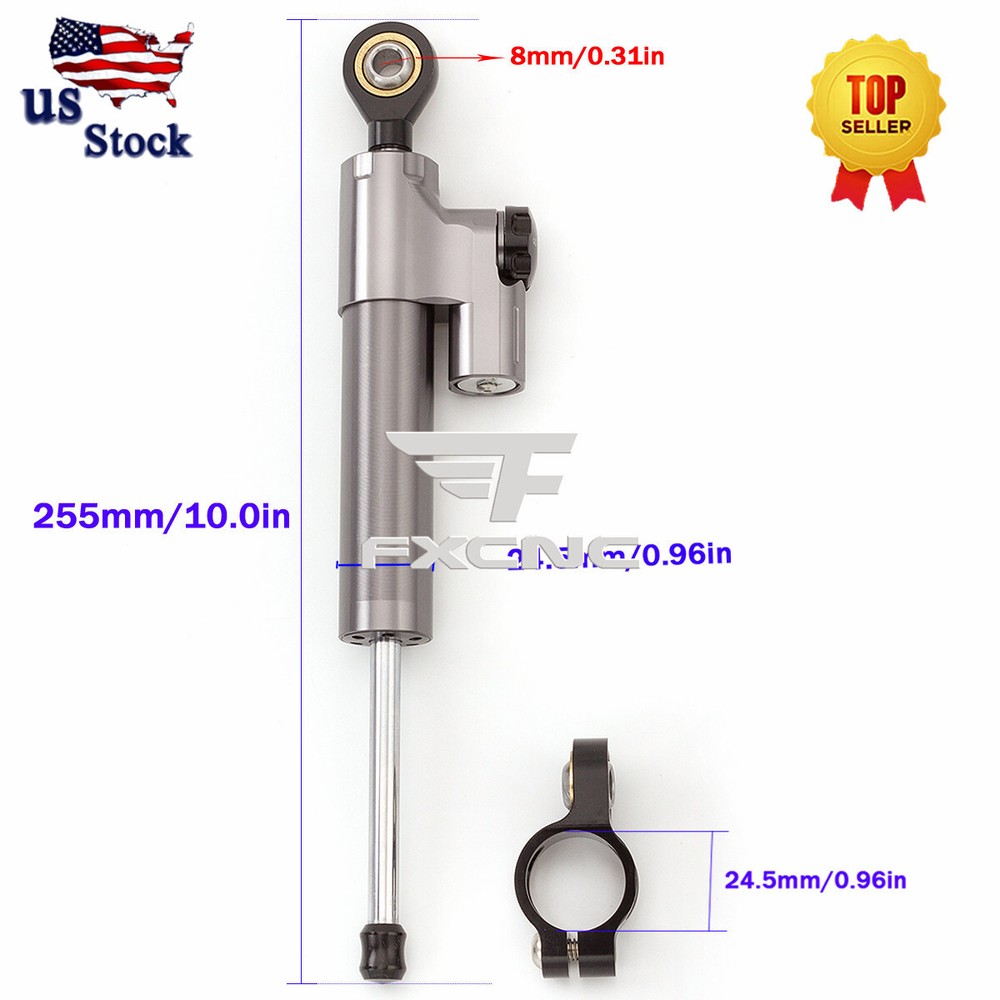CNC Grey Universal Steering Damper Motorcycle Stabilizer Linear Reversed Safety