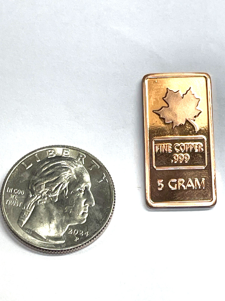 5 Gram Copper Maple Leaf Bars, 2-PACK, Copper Bars, 2 bars, REEDERSONG