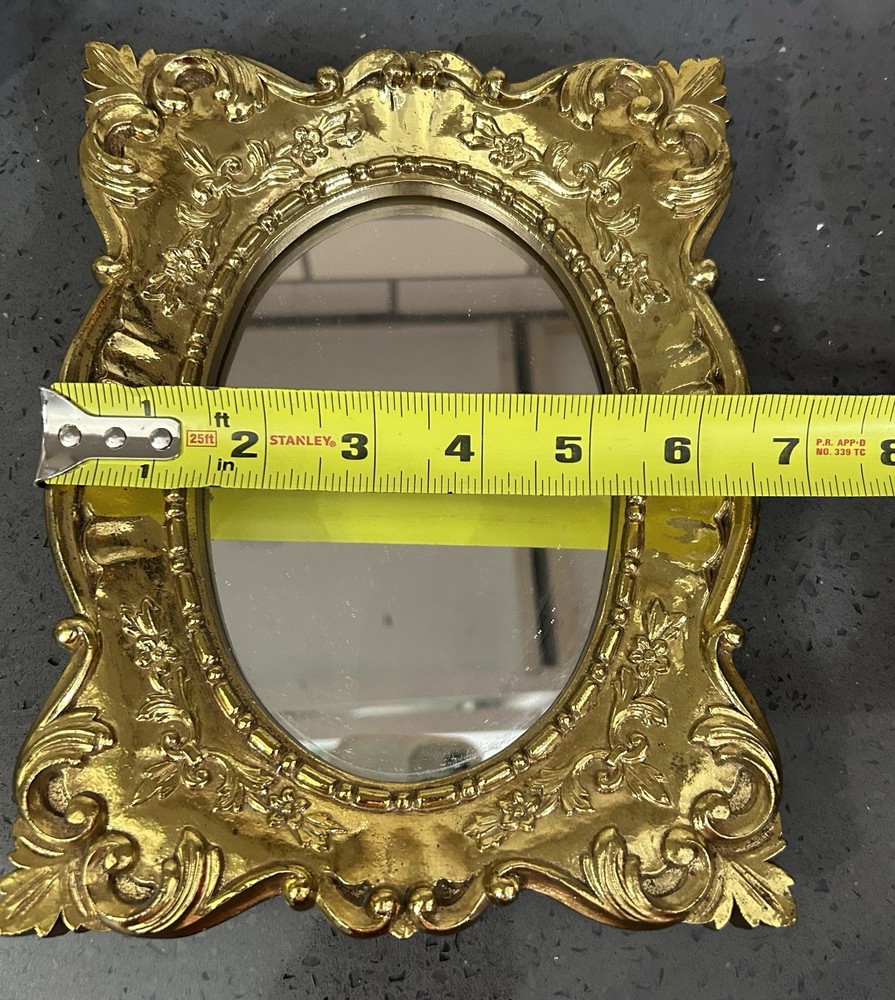 Vintage Gold Ornate Scroll Gold Wall Mirror Rectangle Plastic 9”