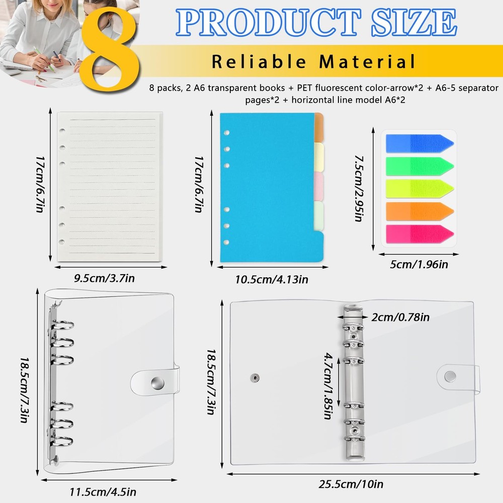 2 Sets A6 6 Holes Binder Refill Value, Clear PVC with Multicolor