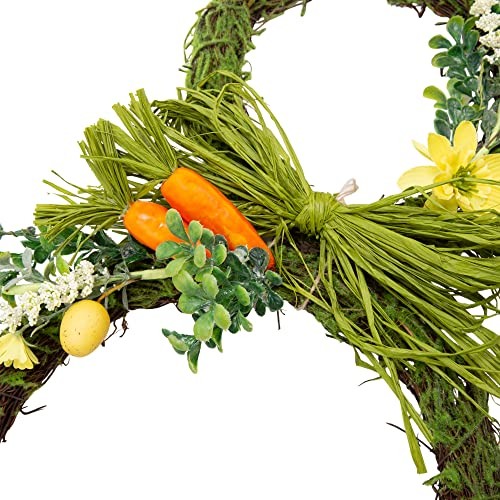27 Inch Easter Wreath Artificial Easter Rabbit Wreath Pastel Eggs & Flowers