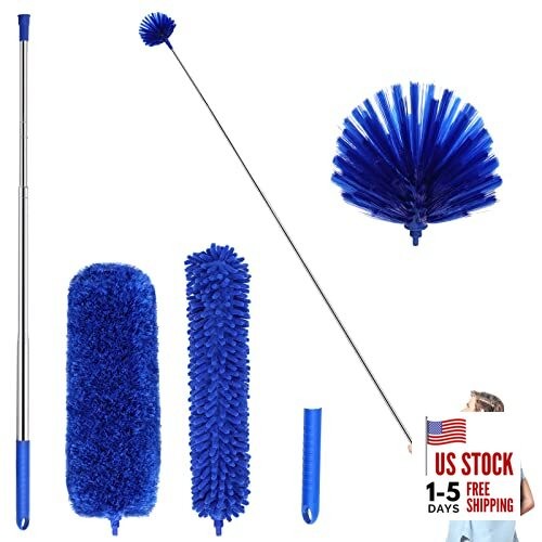 Duster, Microfiber Dusters with 2 Handle Sets, Durable 15-98.1 Inches Dark Blue