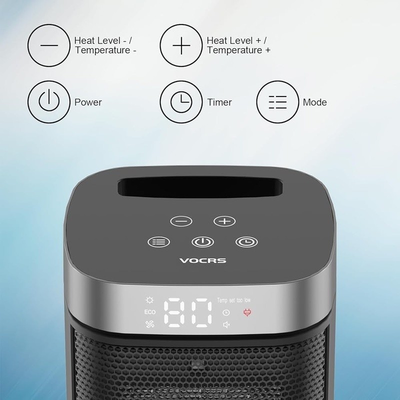 Portable Ceramic Heater W/ Remote Control Timer 3 Heating Modes Safety Features