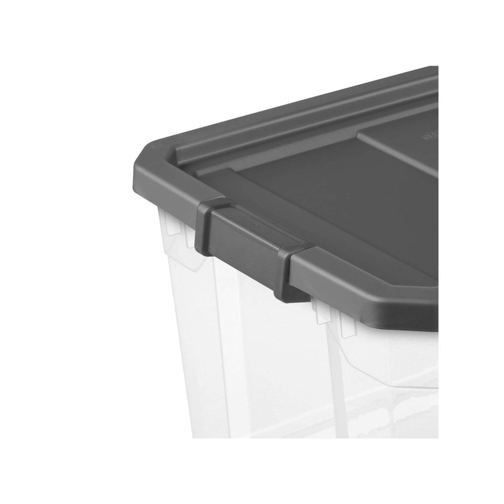 76 Quart Stacker Box, Durable Clear Plastic Bin with Lid, Dark Gray