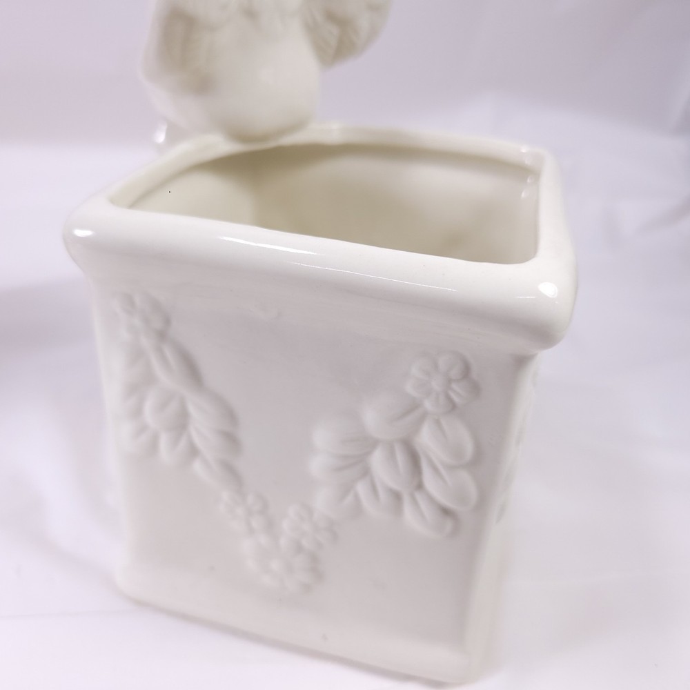 Angel Sitting Cherub White Ceramic Decorative Planter Pot
