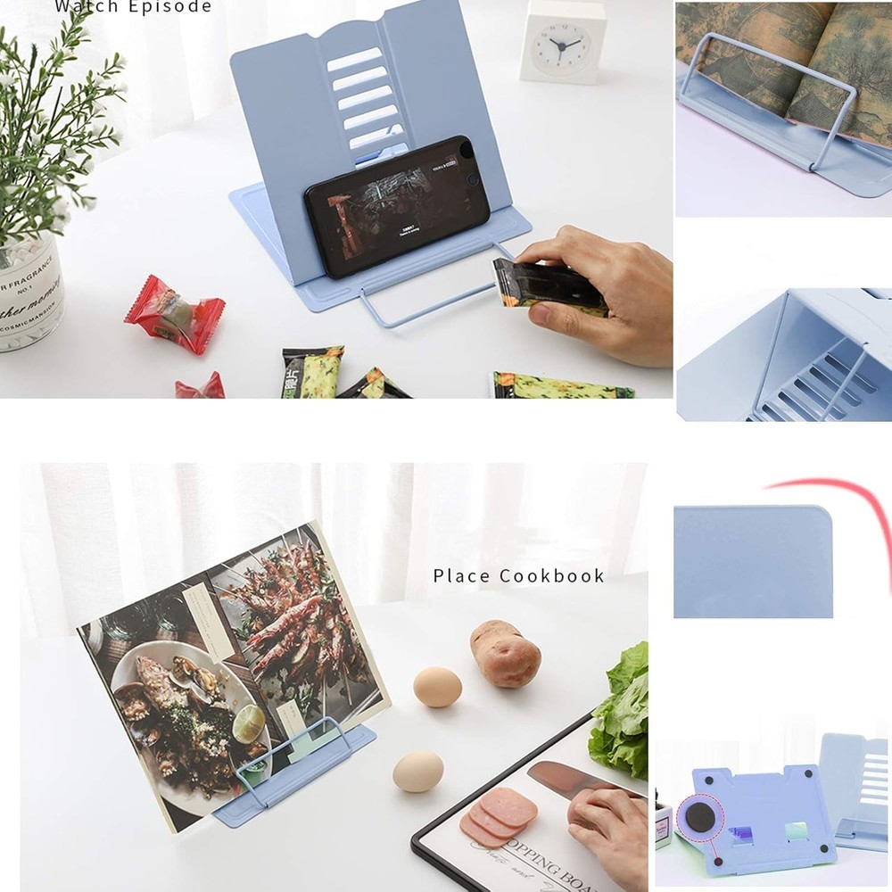 Multi-Purpose Light Blue Book Display Stand - Ergonomic, Foldable, and Stylish