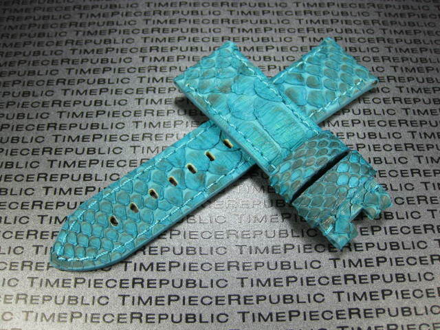 24mm PYTHON Skin Leather Strap Deployment Band for fits PANERAI Aqua Blue