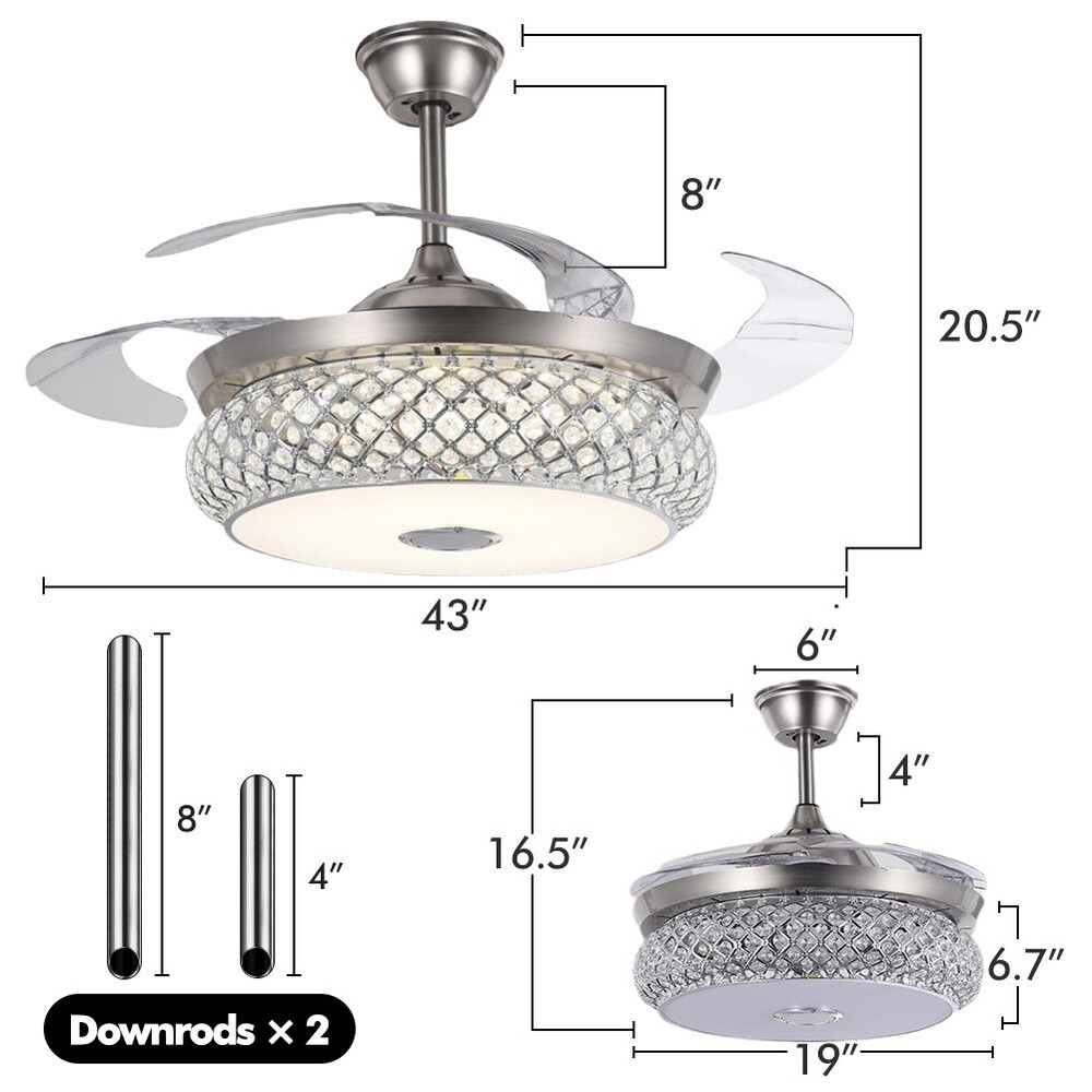 42" Silver Colorful Bluetooth Invisible Fan Light with Remote Control